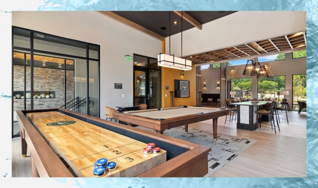game room with billiards and modern decor