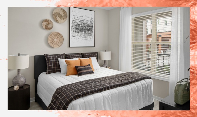 bedroom with ample space around the bed and bright lighting